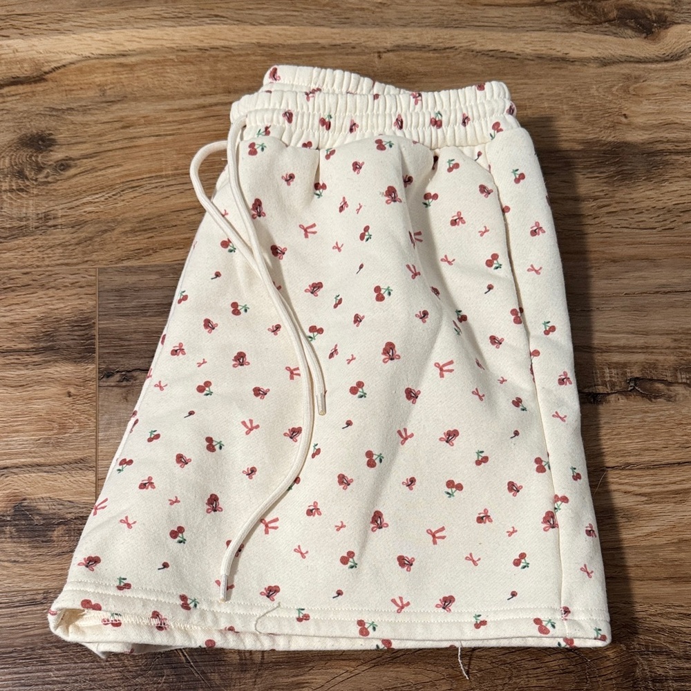 Women's Cream Athletic Shorts with Floral Print